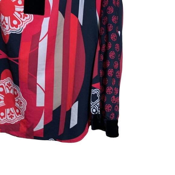 Chico's Womens Size XL Multicolor Artsy Oriental Split Neck Blouse Top - Picture 4 of 8